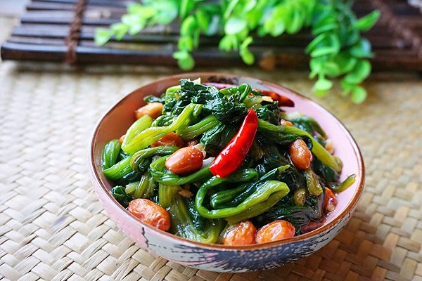 陳醋菠菜花生米做法